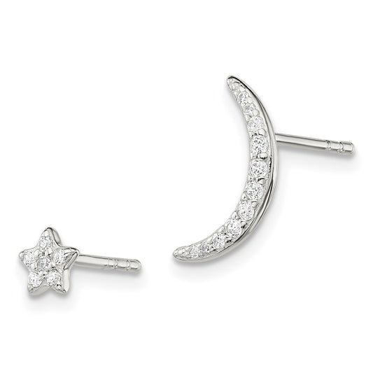 Sterling Silver CZ Moon and Star Earrings