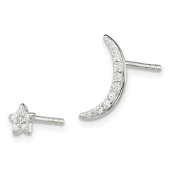 Sterling Silver CZ Moon and Star Earrings