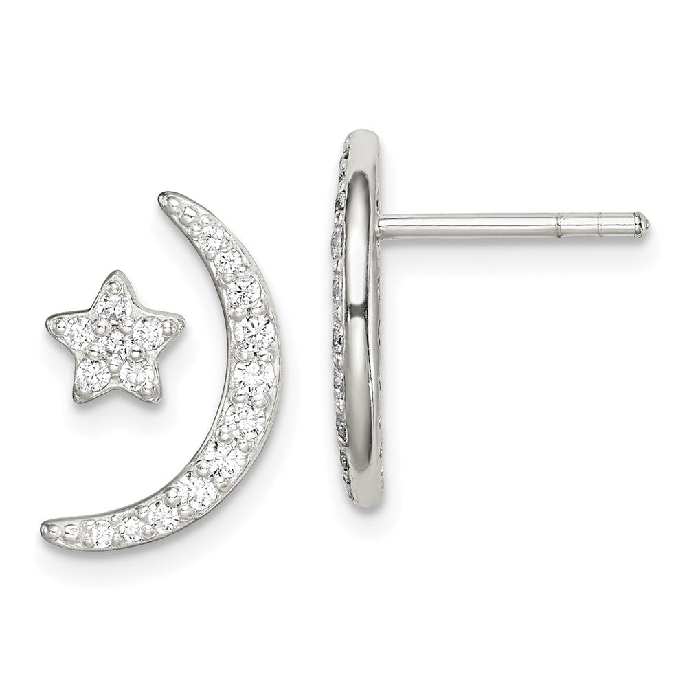 Sterling Silver CZ Moon and Star Earrings