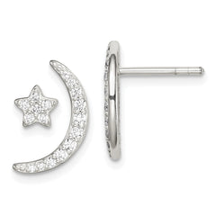 Sterling Silver CZ Moon and Star Earrings