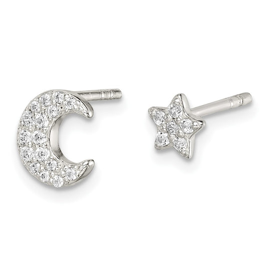 Sterling Silver CZ Moon and Star Earrings