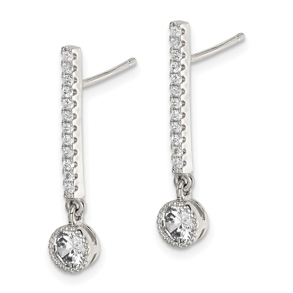 Sterling Silver CZ Drop Bar Post Earrings