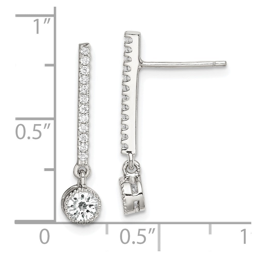 Sterling Silver CZ Drop Bar Post Earrings