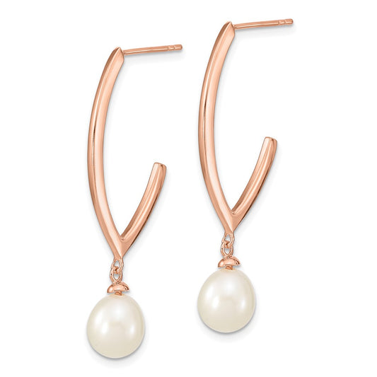 Sterling Silver Rose-tone 18K Flash-plated 8-9mm Rice FWC Pearl Earrings