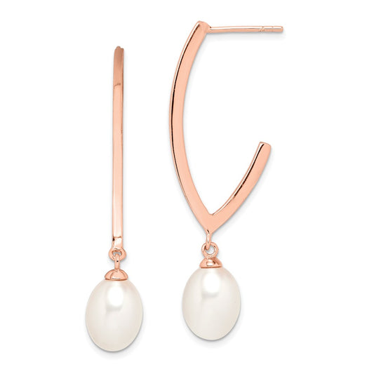 Sterling Silver Rose-tone 18K Flash-plated 8-9mm Rice FWC Pearl Earrings