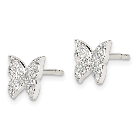 Sterling Silver CZ Butterfly Post Earrings