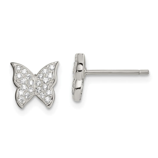 Sterling Silver CZ Butterfly Post Earrings