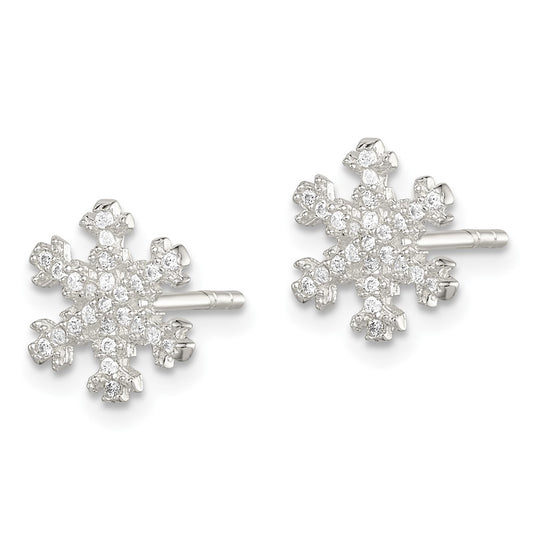 Sterling Silver CZ Snowflake Post Earrings