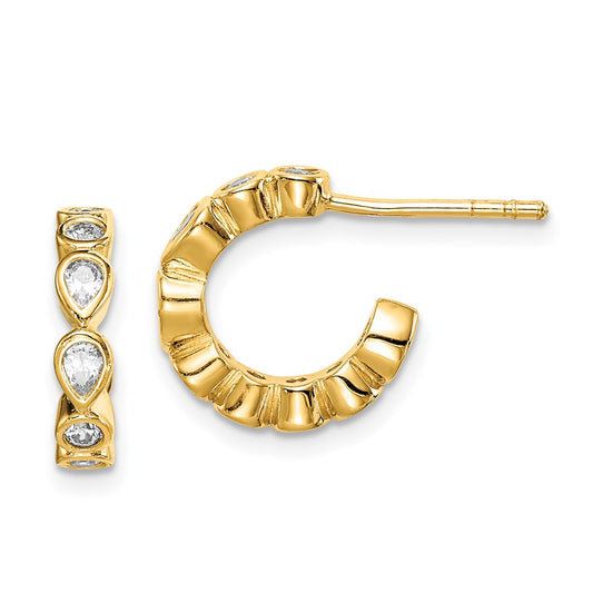 Yellow Gold-plated Sterling Silver CZ Post Hoop Earrings