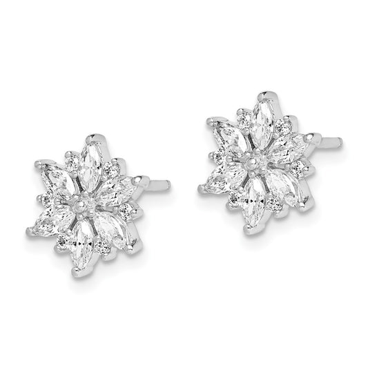 Rhodium-plated Sterling Silver Snowflake CZ Earrings