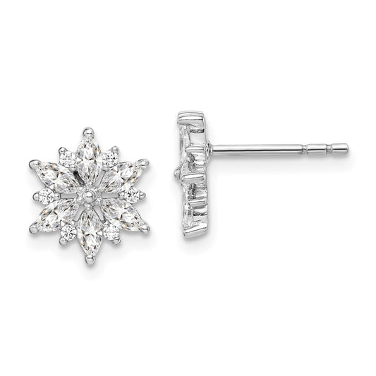 Rhodium-plated Sterling Silver Snowflake CZ Earrings