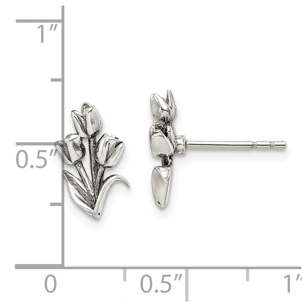 Sterling Silver Antiqued Tulip Post Earrings