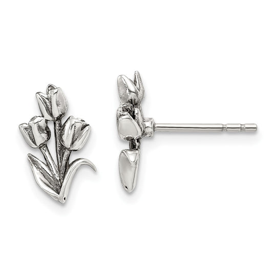 Sterling Silver Antiqued Tulip Post Earrings