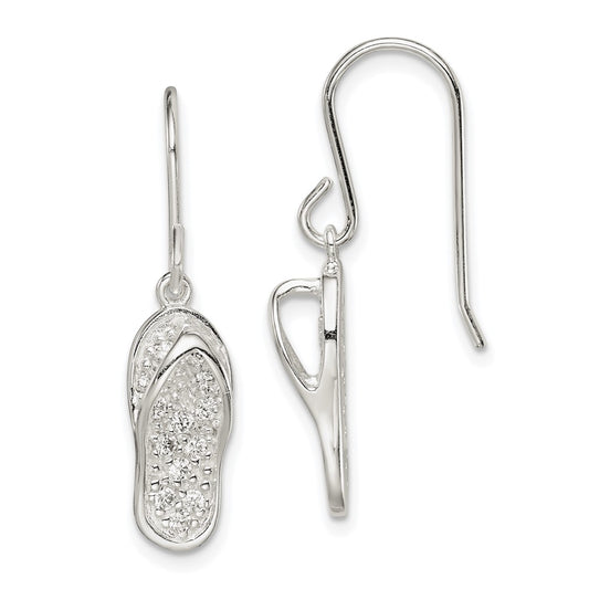 Sterling Silver CZ Flip-Flop Dangle Earrings