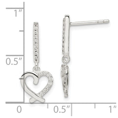 Sterling Silver CZ Dangle Heart Post Earrings