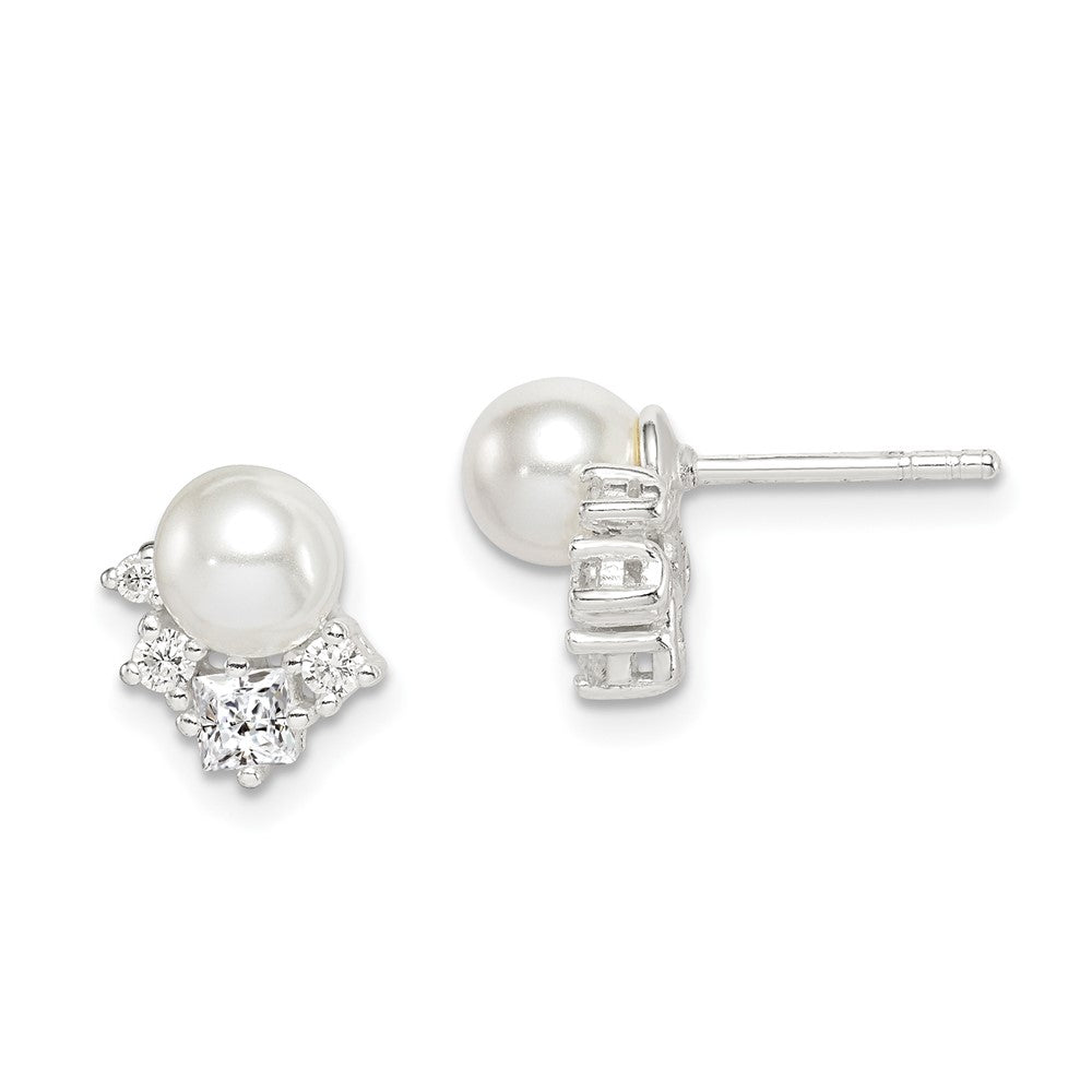 Sterling Silver CZ and Glass Pearl Post Earrings