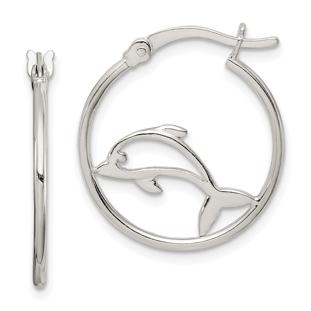 Sterling Silver Polished Dolphin Hoop Earrings