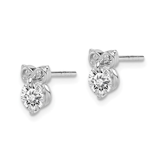 Rhodium-plated Sterling Silver CZ Owl Earrings