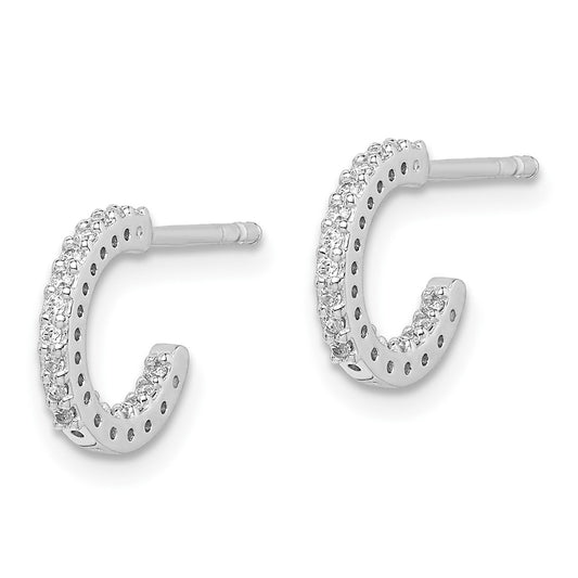 Rhodium-plated Sterling Silver In Out CZ Hoop Post Earrings