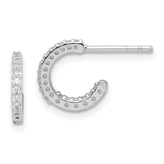 Rhodium-plated Sterling Silver In Out CZ Hoop Post Earrings