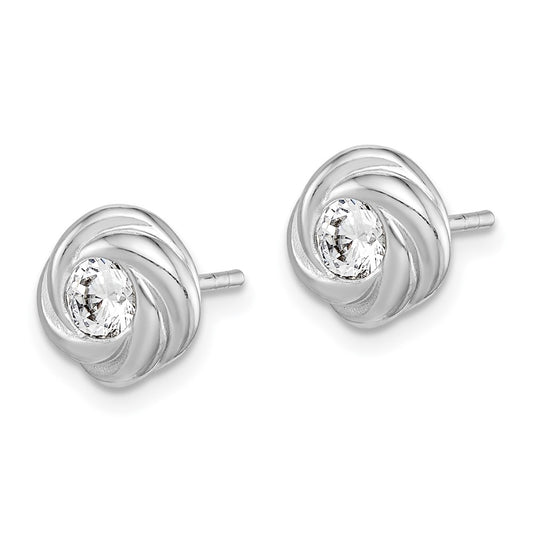 Rhodium-plated Sterling Silver CZ Knot Post Earrings