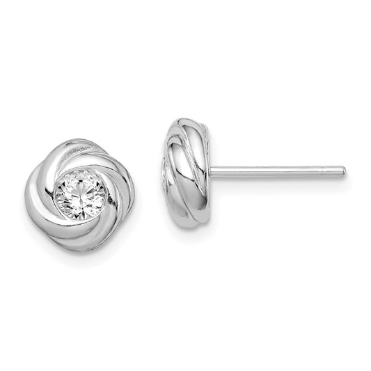 Rhodium-plated Sterling Silver CZ Knot Post Earrings