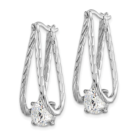 Rhodium-plated Sterling Silver CZ Hoop Earrings