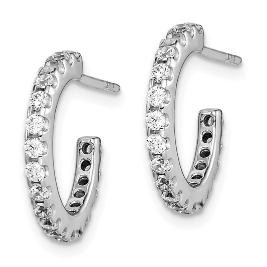 Rhodium-plated Sterling Silver CZ J-Hoop Earrings