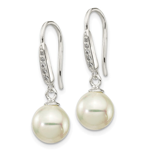 Rhodium-plated Sterling Silver Shell Pearl CZ Post Earrings