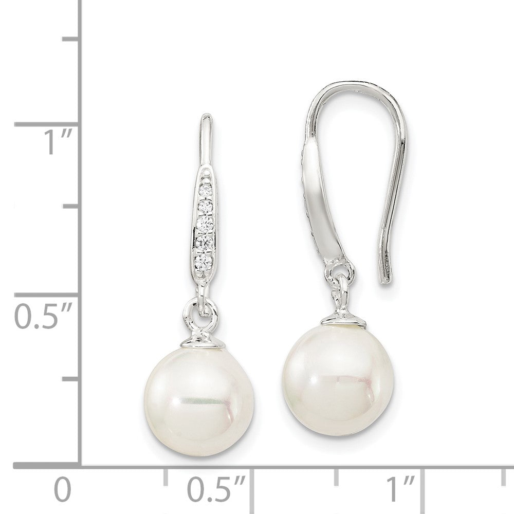 Rhodium-plated Sterling Silver Shell Pearl CZ Post Earrings