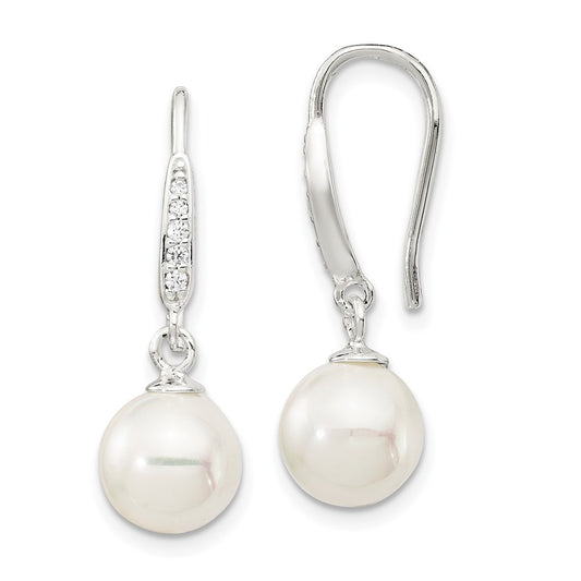 Rhodium-plated Sterling Silver Shell Pearl CZ Post Earrings