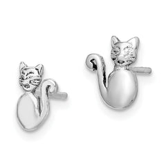 Rhodium-plated Sterling Silver Cat Post Earrings