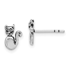 Rhodium-plated Sterling Silver Cat Post Earrings