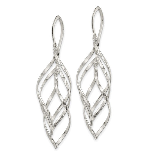 Sterling Silver Fancy Diamond-cut Dangle Earrings