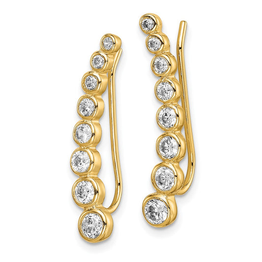 Yellow Gold-plated Sterling Silver CZ Ear Climber Earrings