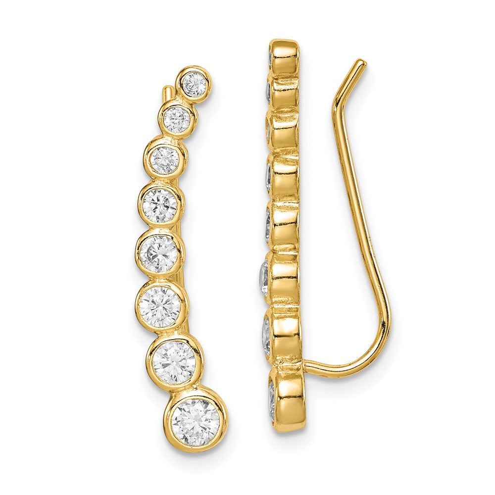 Yellow Gold-plated Sterling Silver CZ Ear Climber Earrings