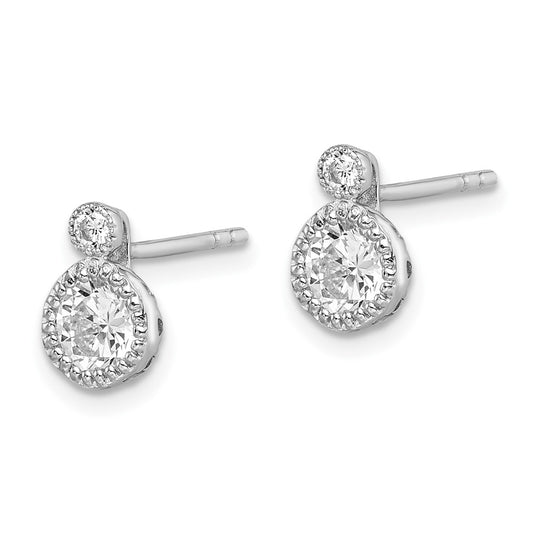 Rhodium-plated Sterling Silver 2-CZ Post Earrings