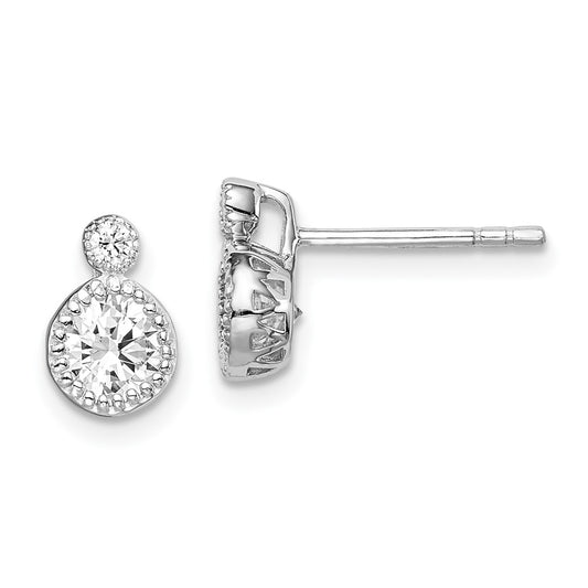 Rhodium-plated Sterling Silver 2-CZ Post Earrings