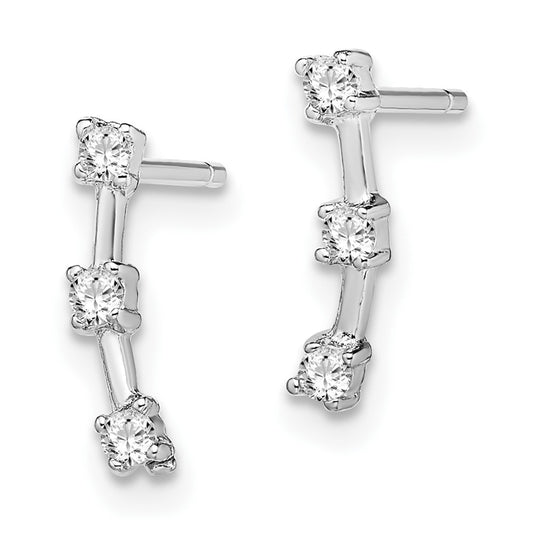 Rhodium-plated Sterling Silver 3-CZ Post Earrings