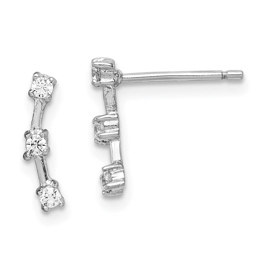 Rhodium-plated Sterling Silver 3-CZ Post Earrings