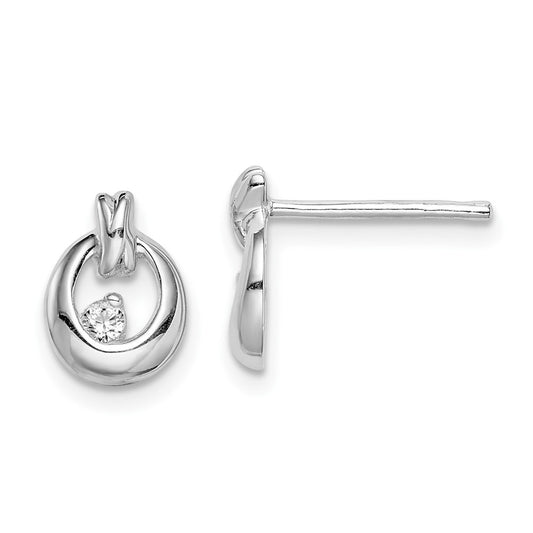 Rhodium-plated Sterling Silver CZ Circle Earrings