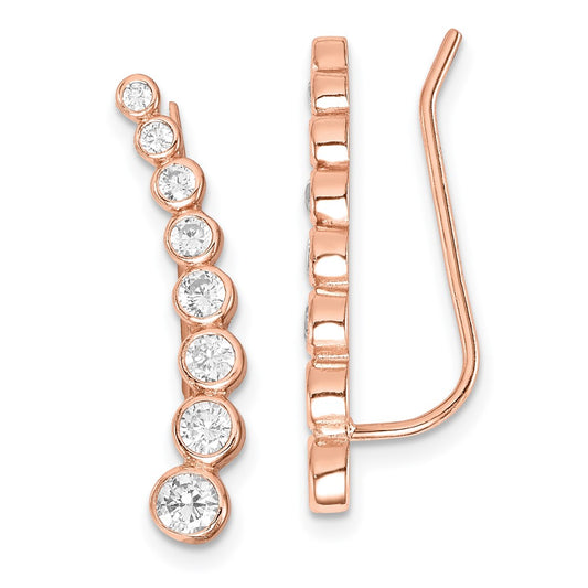 Rose Gold-plated Sterling Silver CZ Ear Climber Earrings