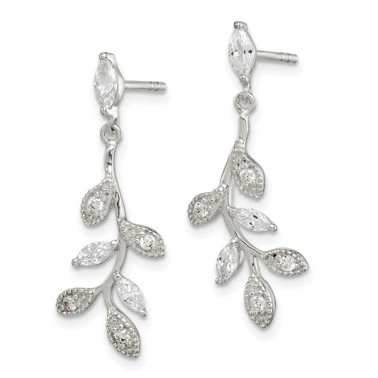 Sterling Silver CZ Branch and Leaves Dangle Earrings