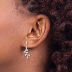 Sterling Silver CZ Branch and Leaves Dangle Earrings