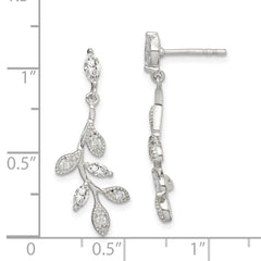 Sterling Silver CZ Branch and Leaves Dangle Earrings