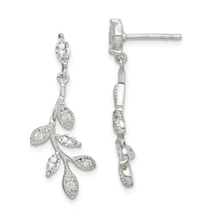 Sterling Silver CZ Branch and Leaves Dangle Earrings