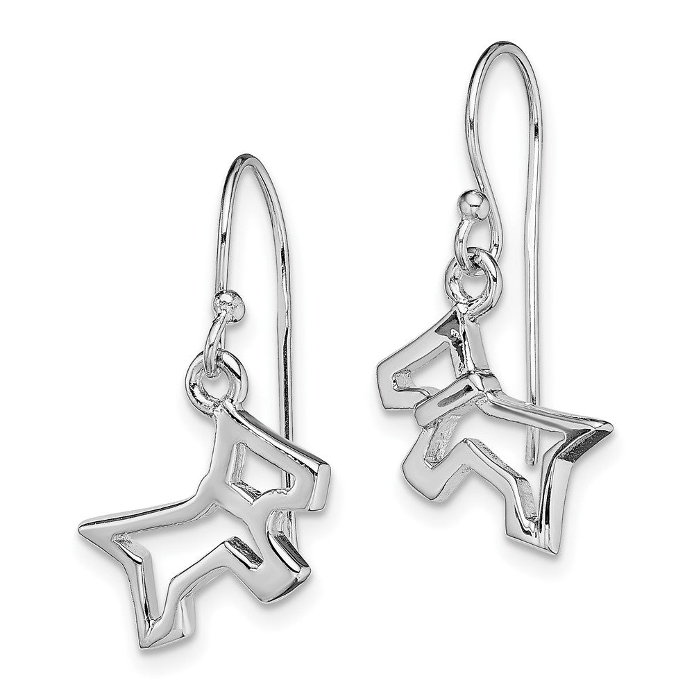 Rhodium-plated Sterling Silver Dog Dangle Earrings