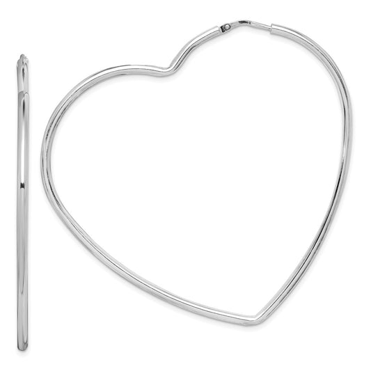 Rhodium-plated Sterling Silver 2mm Heart Hoop Earrings