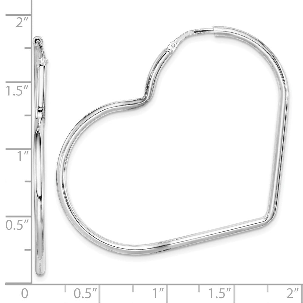 Rhodium-plated Sterling Silver 2mm Heart Hoop Earrings