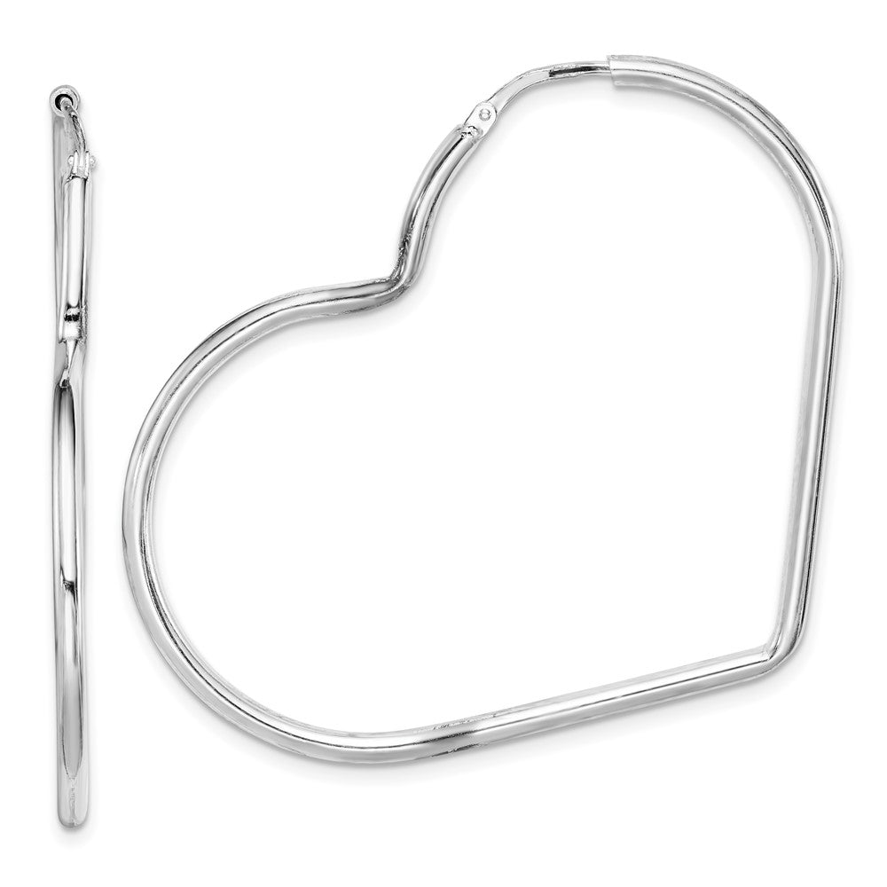 Rhodium-plated Sterling Silver 2mm Heart Hoop Earrings